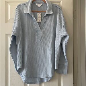 NWT Pink Rose Women's Casual Waffle Knit Top Baby Blue Size L